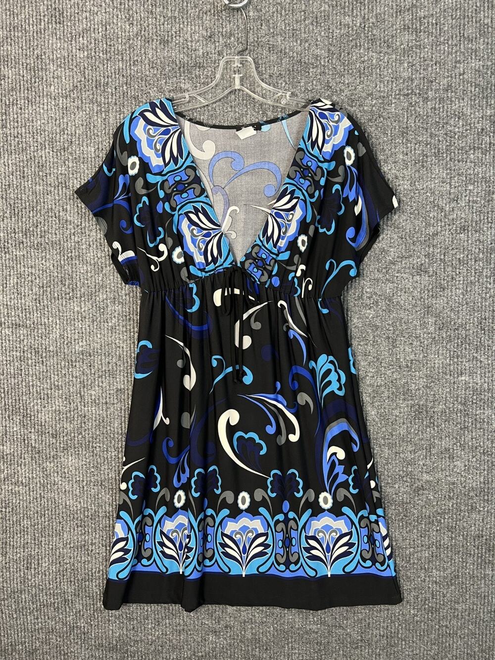 Vintage Rhapsody Floral Abstract Dress Womens Medium Babydoll Y2K Short Sleeve
